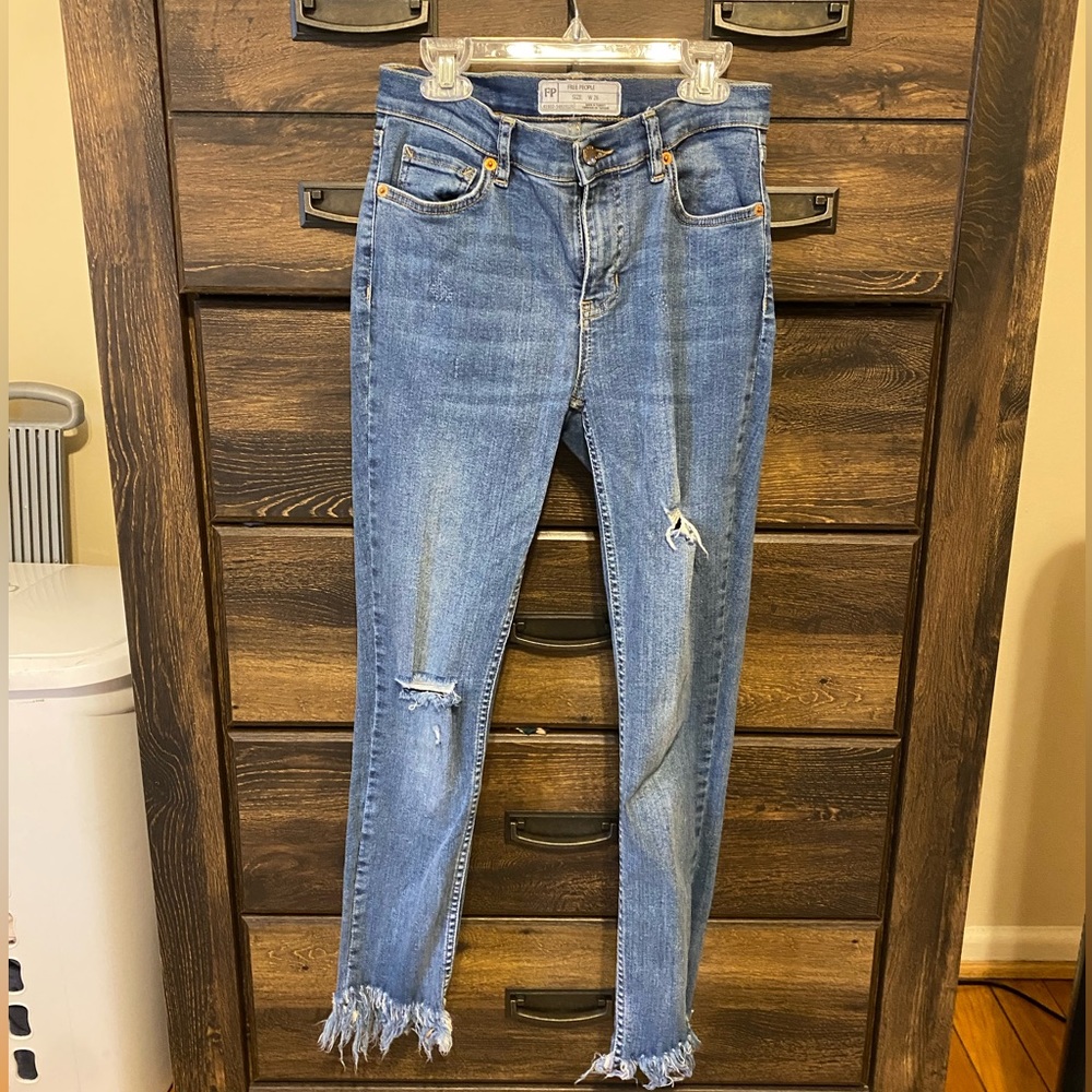 Free People Skinny Ripped Jeans with Frayed Cuffs